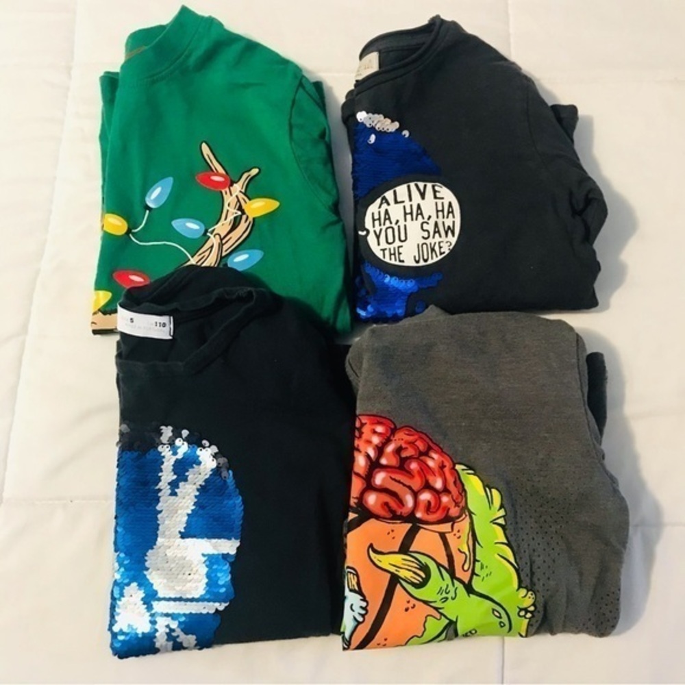 Bundle boy’s Long Sleeve Tee Shirts Sequin Skull Zara Boy Size XA 4/5 5 5T